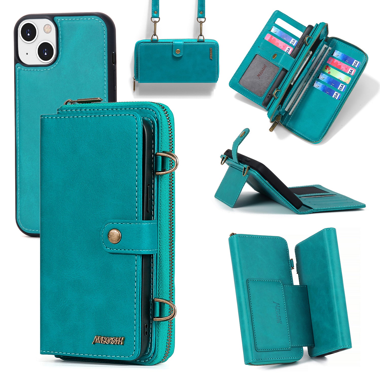 MEGSHI 020 Series til iPhone 14 Plus Anti-ridse PU læder Stand Cover Aftageligt 2-i-1 pung etui MEGSHI 020 Series til iPhone 14 Plus Anti-ridse PU læder Stand Cover Aftageligt 2-i-1 pung etui